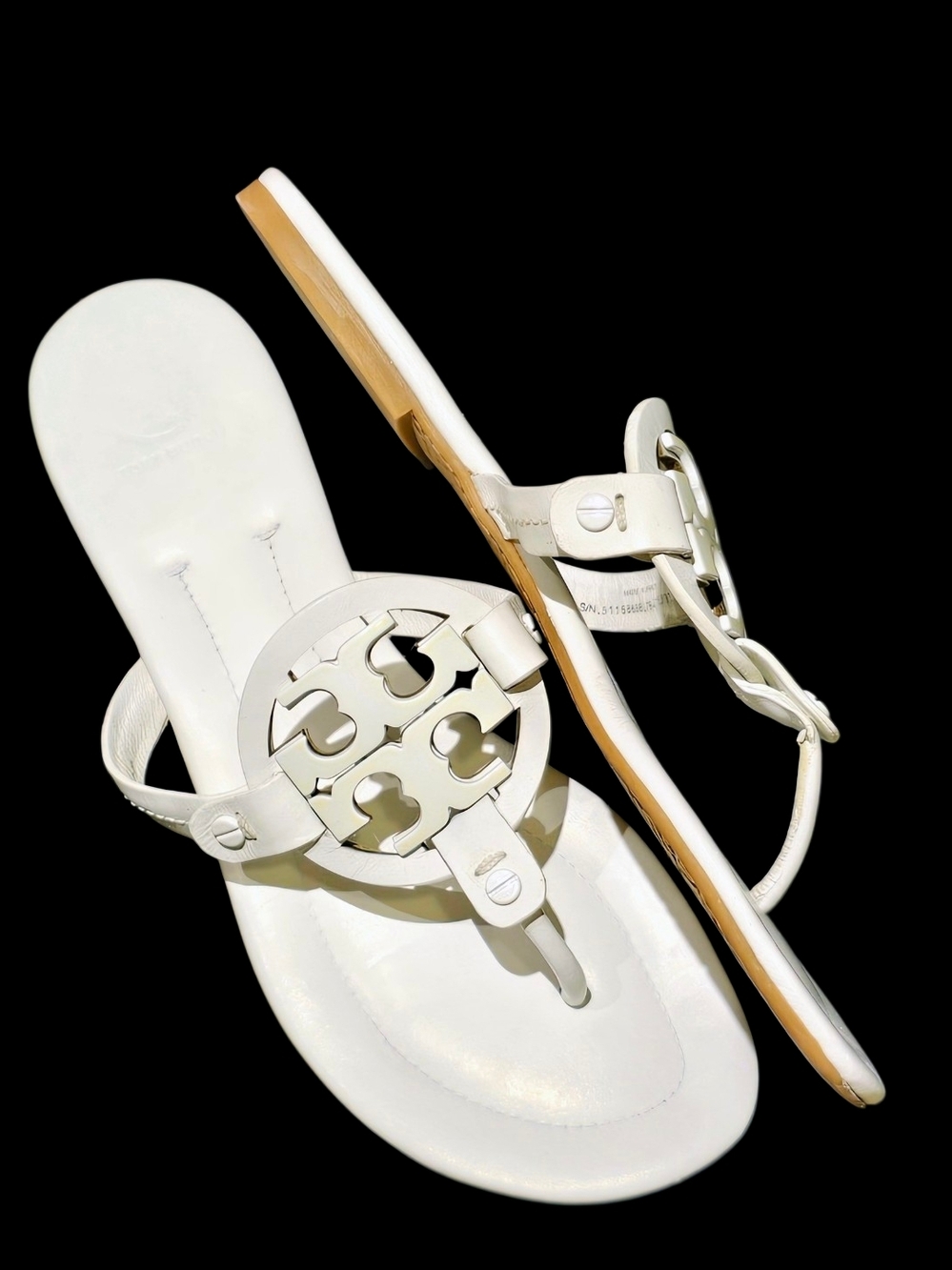Tory Burch Miller White Leather Logo Thong Sandals